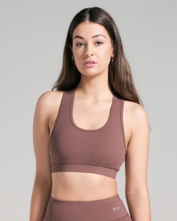 Brown-Racerback-Sports-Bra-Front