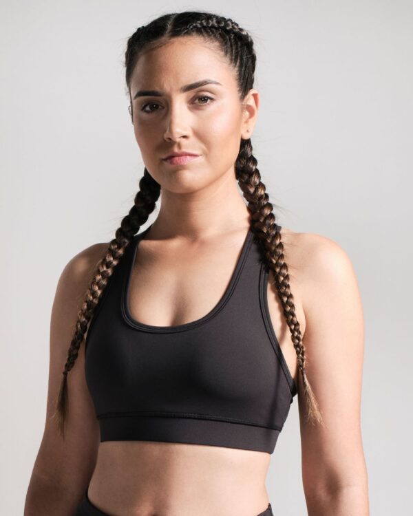 Essentials-Black-Racerback-Sports-Bra-Hero-Shot