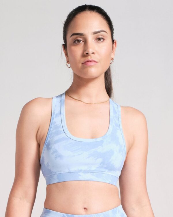 Printed-Pale-Blue-Racerback-Sports-Bra-Front